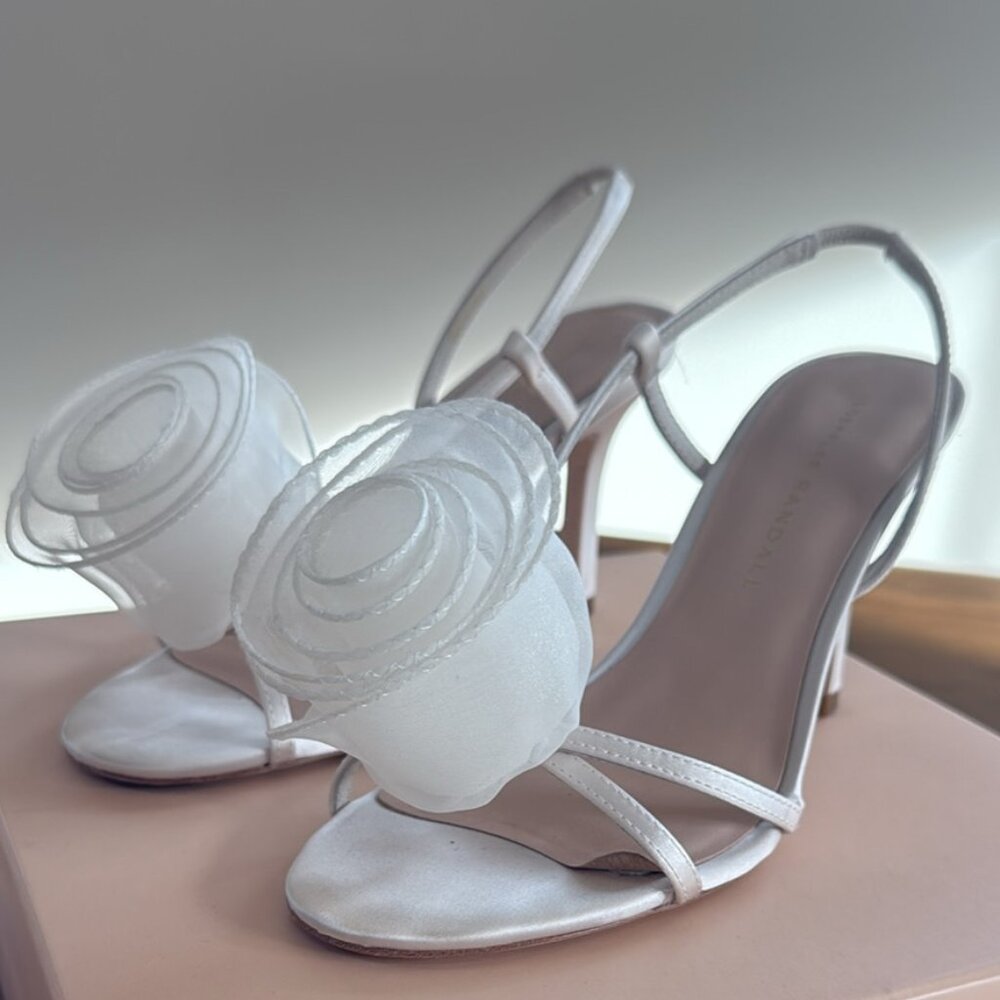 Loeffler Randall Steph Organza Rosette 100 MM Stiletto Sandals Size 6